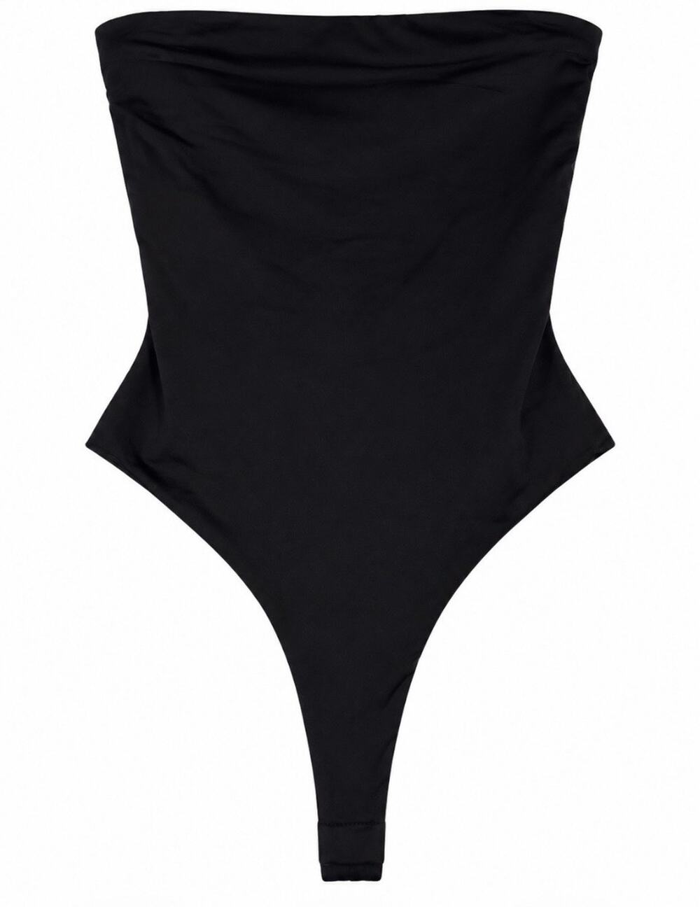 MESHki Black Strapless Thong Bodysuit Size Small S Tube Top Stretch Sexy Sleek